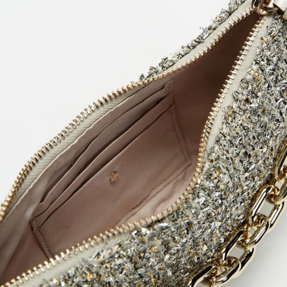 Kate Spade Smile Crossbody Bag Small Silver Metallic Tweed Chain Strap Org Pkg - Picture 10 of 13